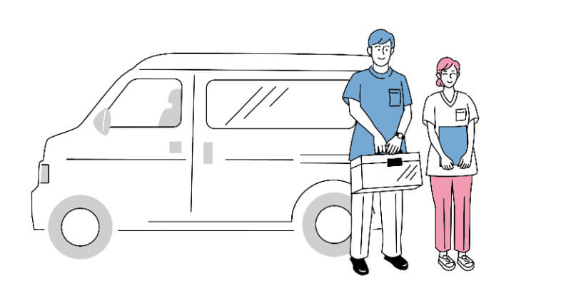 在宅診療中の患者と医師と看護師